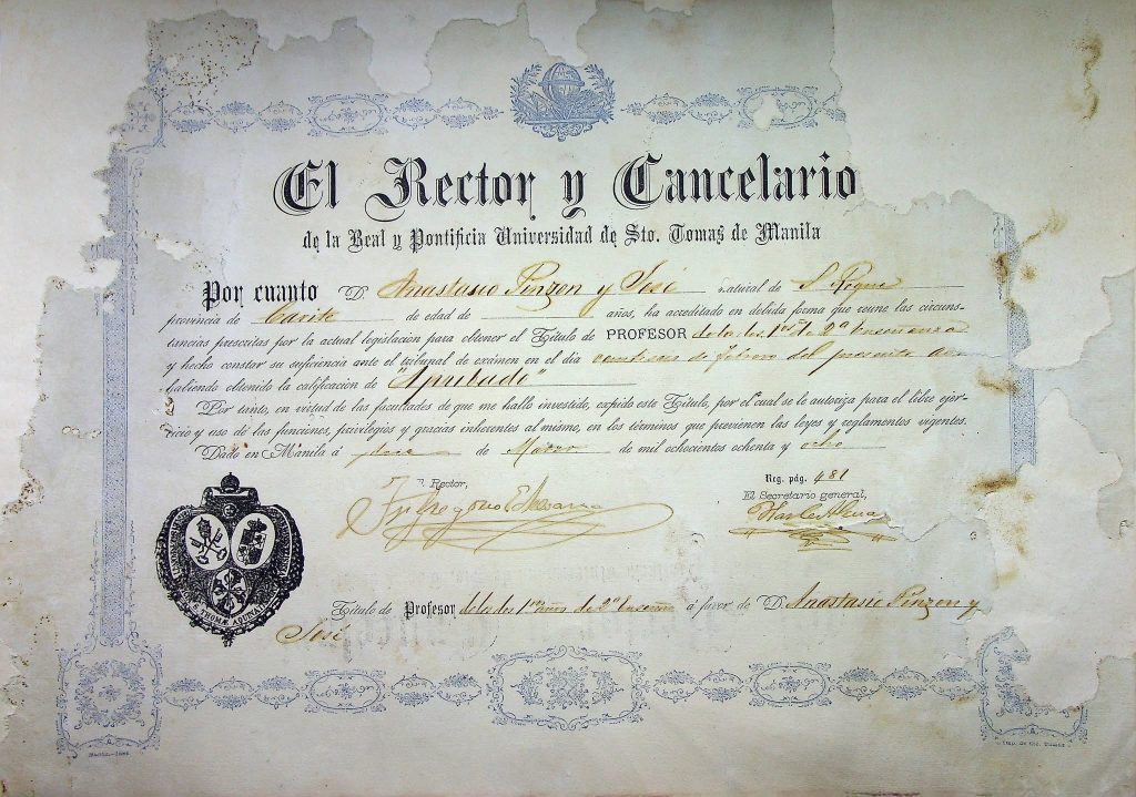 School Records of Anastasio J. Pinzón, One of the Signers of the Acta de la Proclamación de Independencia del Pueblo Filipino at the NHCP Serafin D. Quiason Resource Center